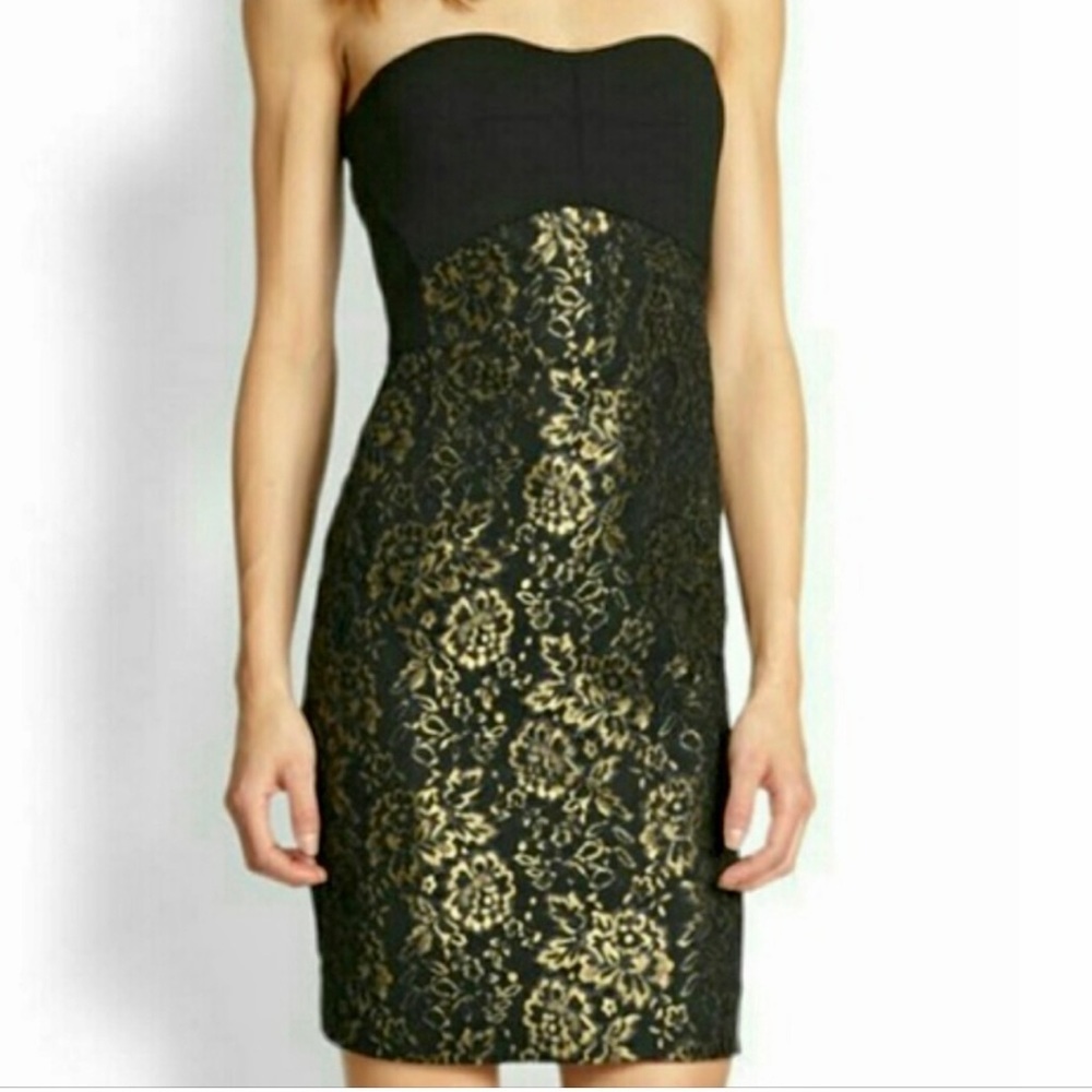 Diane Von Furstenberg black and gold metallic sleeveless dress size 4